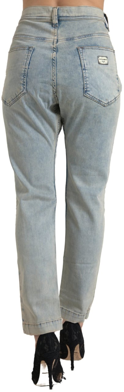 Dolce & Gabbana Blue Washed Cotton Mid Waist Skinny Jeans Blauw