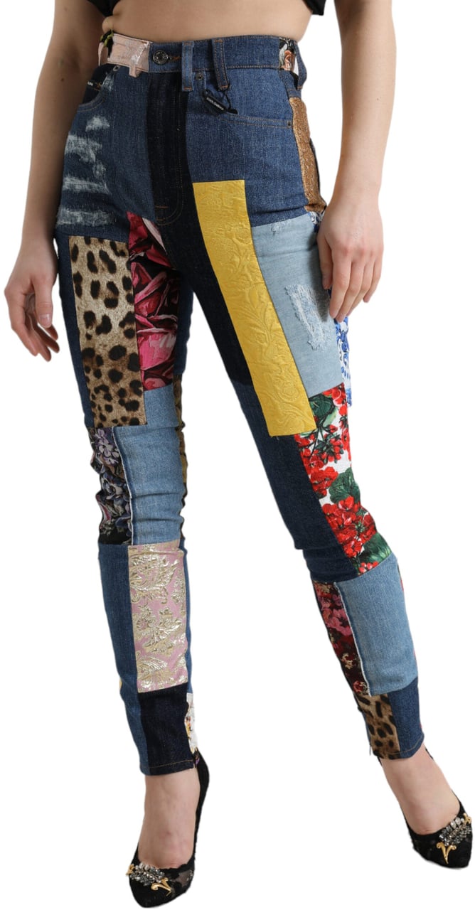 Dolce & Gabbana Multicolor Patchwork GRACE Skinny Denim Jeans Divers
