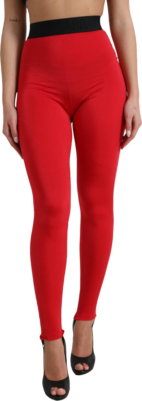 Dolce & Gabbana Red Nylon DG Logo Slim Leggings Pants Rood