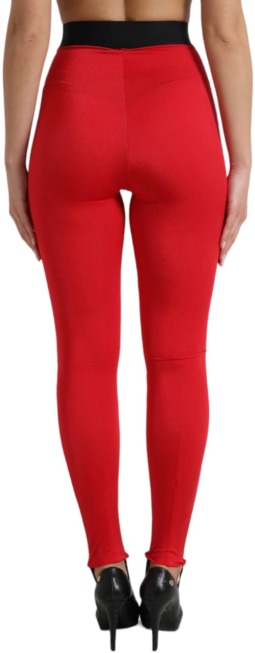 Dolce & Gabbana Red Nylon DG Logo Slim Leggings Pants Rood