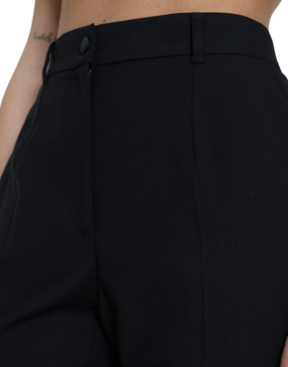 Dolce & Gabbana Black Wool High Waist Straight Pants Zwart