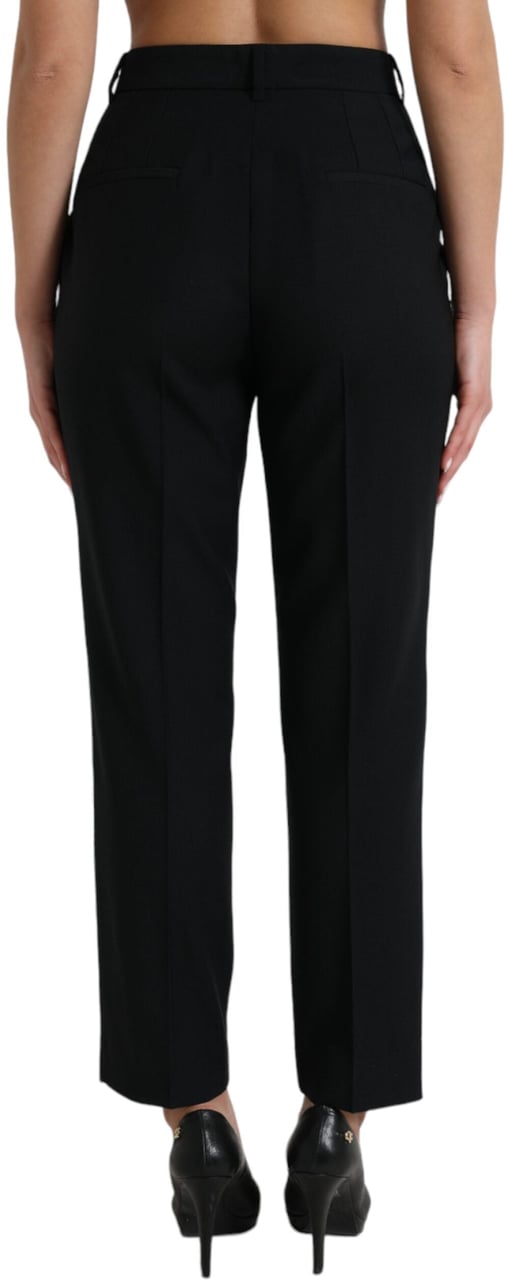 Dolce & Gabbana Black Wool High Waist Straight Pants Zwart