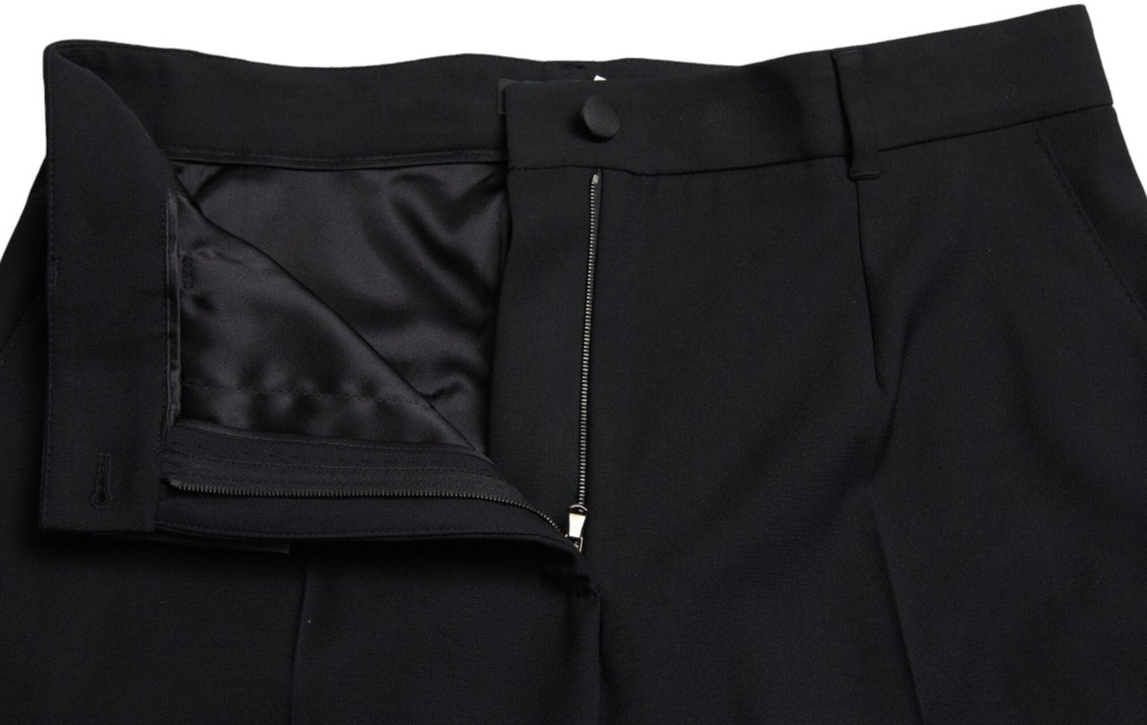 Dolce & Gabbana Black Wool High Waist Straight Pants Zwart