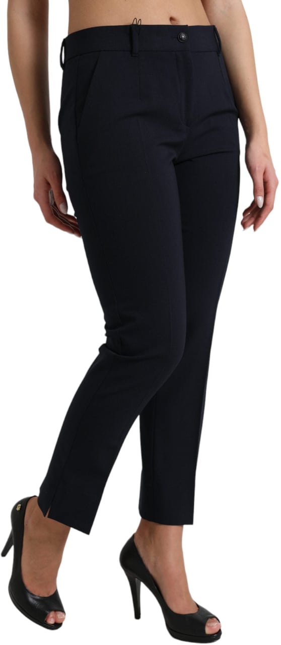 Dolce & Gabbana Blue Mid Waist Tapered Cropped Pants Blauw