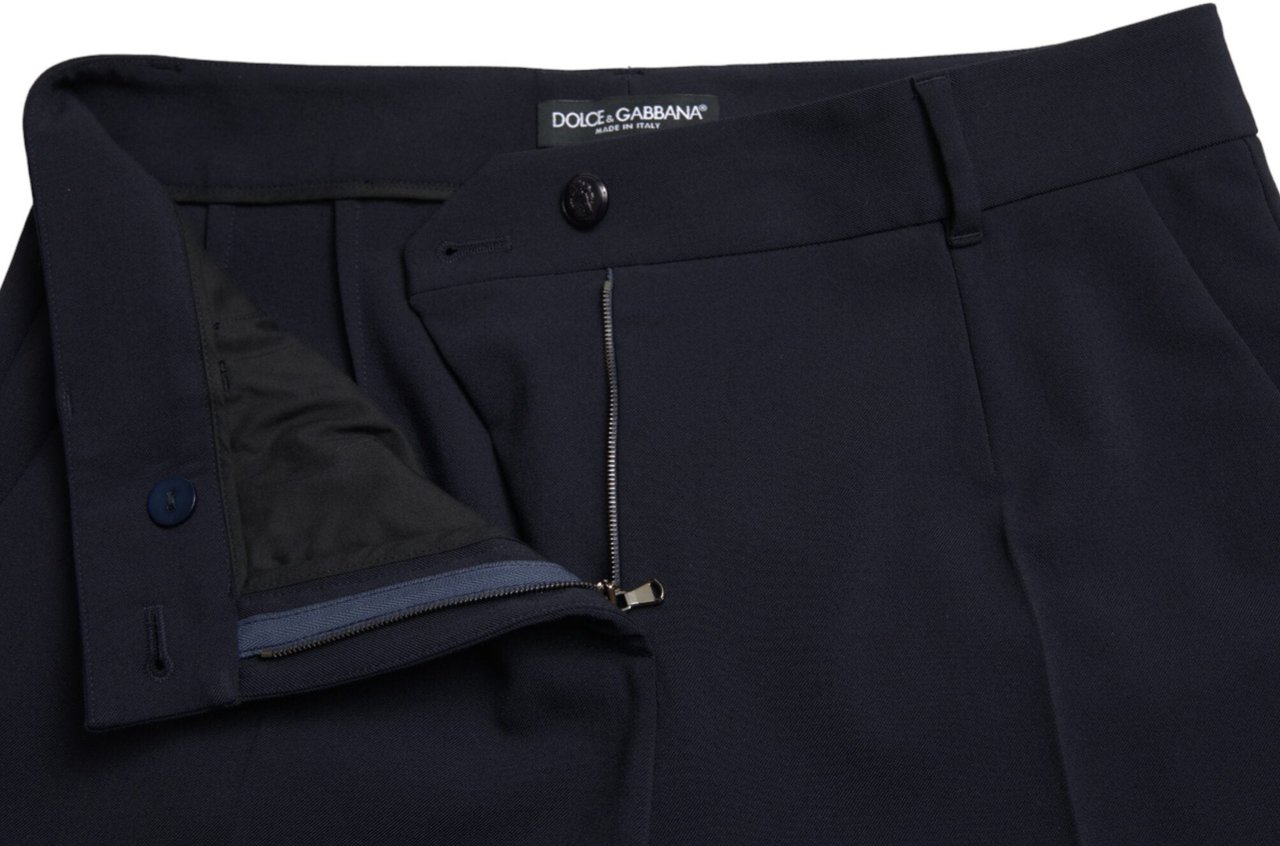 Dolce & Gabbana Blue Mid Waist Tapered Cropped Pants Blauw