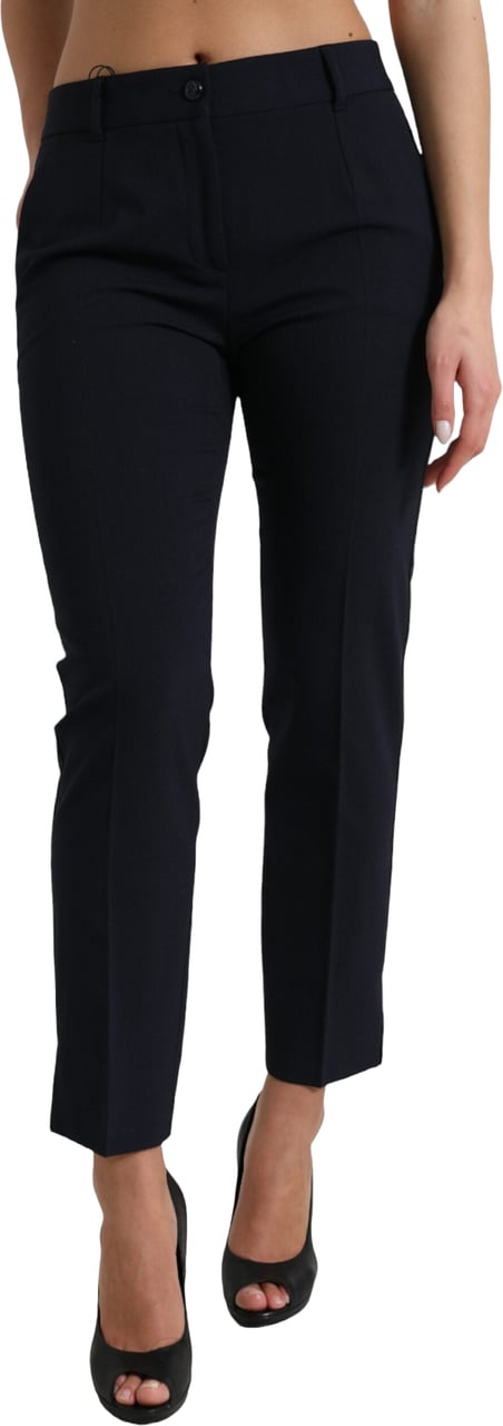 Dolce & Gabbana Blue Mid Waist Tapered Cropped Pants Blauw