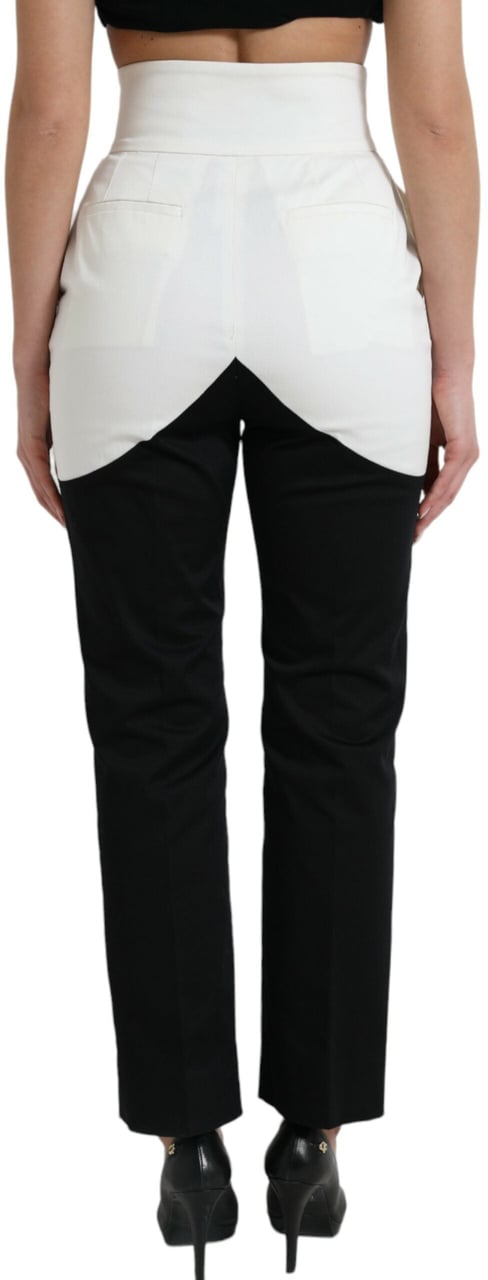 Dolce & Gabbana Black White Cotton Cut Out Waist Tapered Pants Zwart