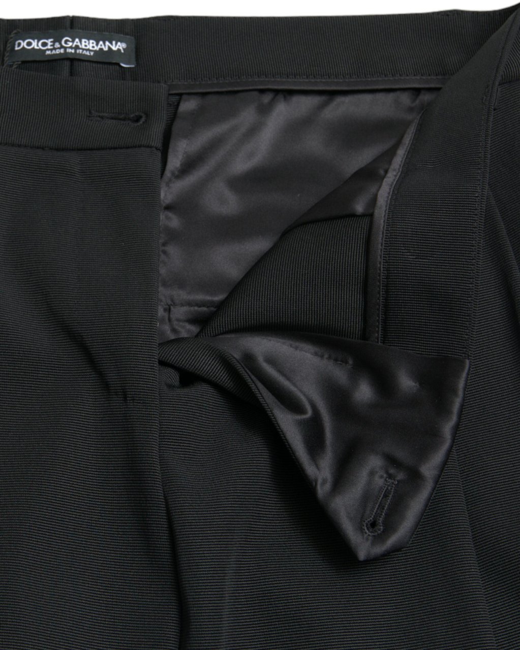 Dolce & Gabbana Black Wool High Waist Cropped Tapered Pants Zwart