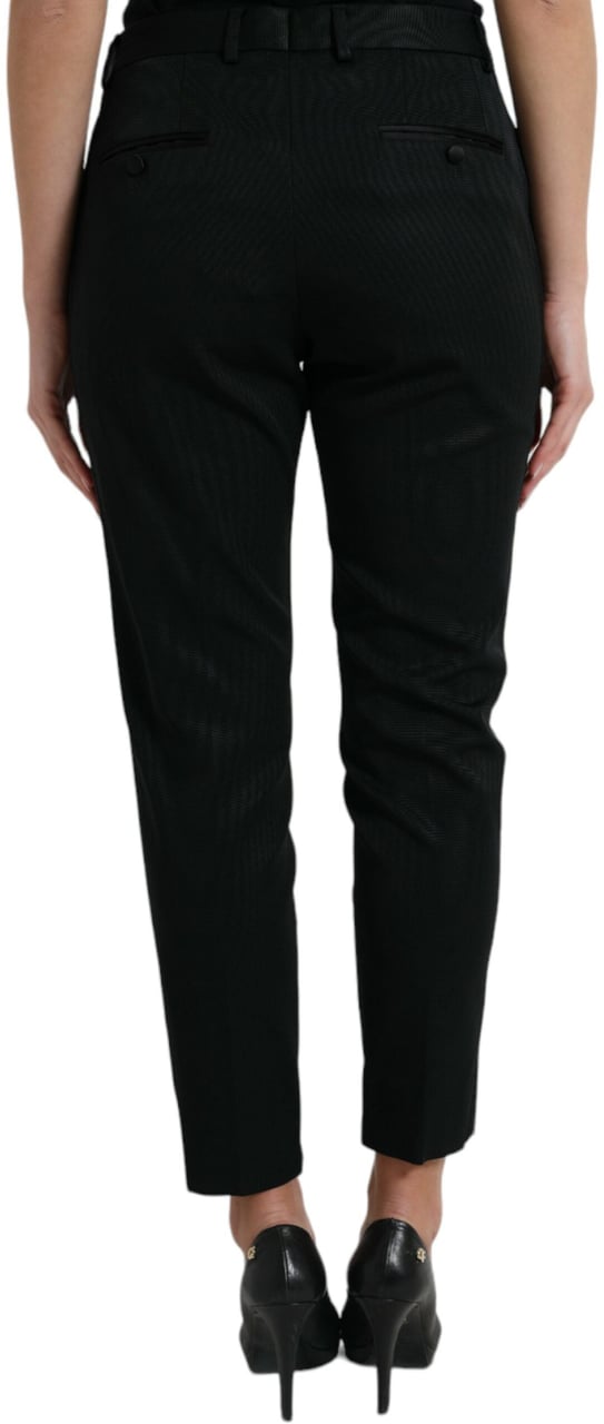 Dolce & Gabbana Black Wool High Waist Cropped Tapered Pants Zwart
