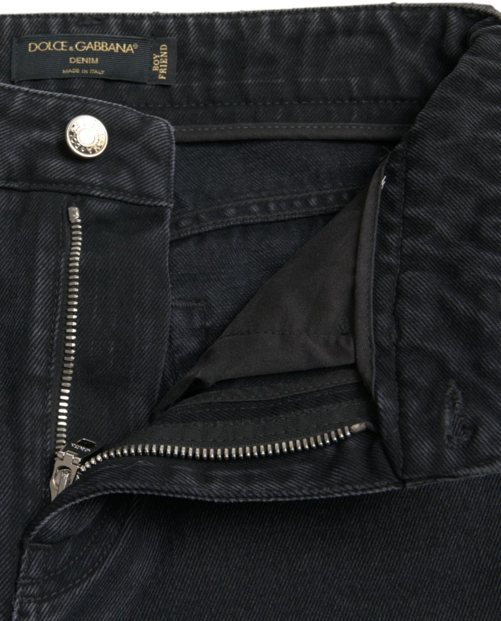 Dolce & Gabbana Black Cotton High Waist Tattered Denim Jeans Zwart