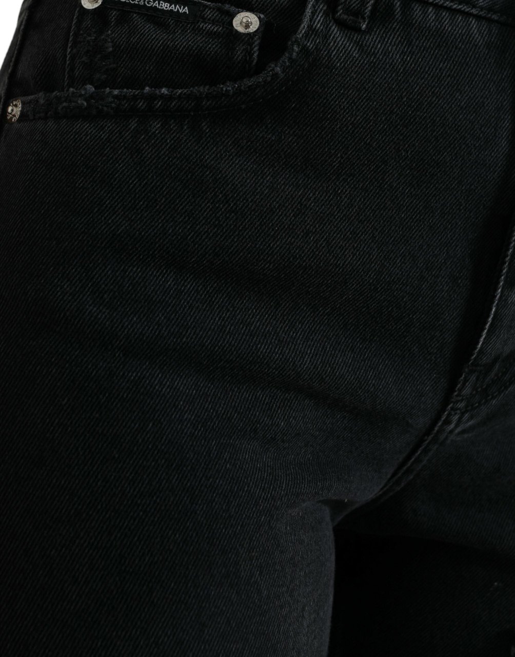 Dolce & Gabbana Black Cotton High Waist Tattered Denim Jeans Zwart