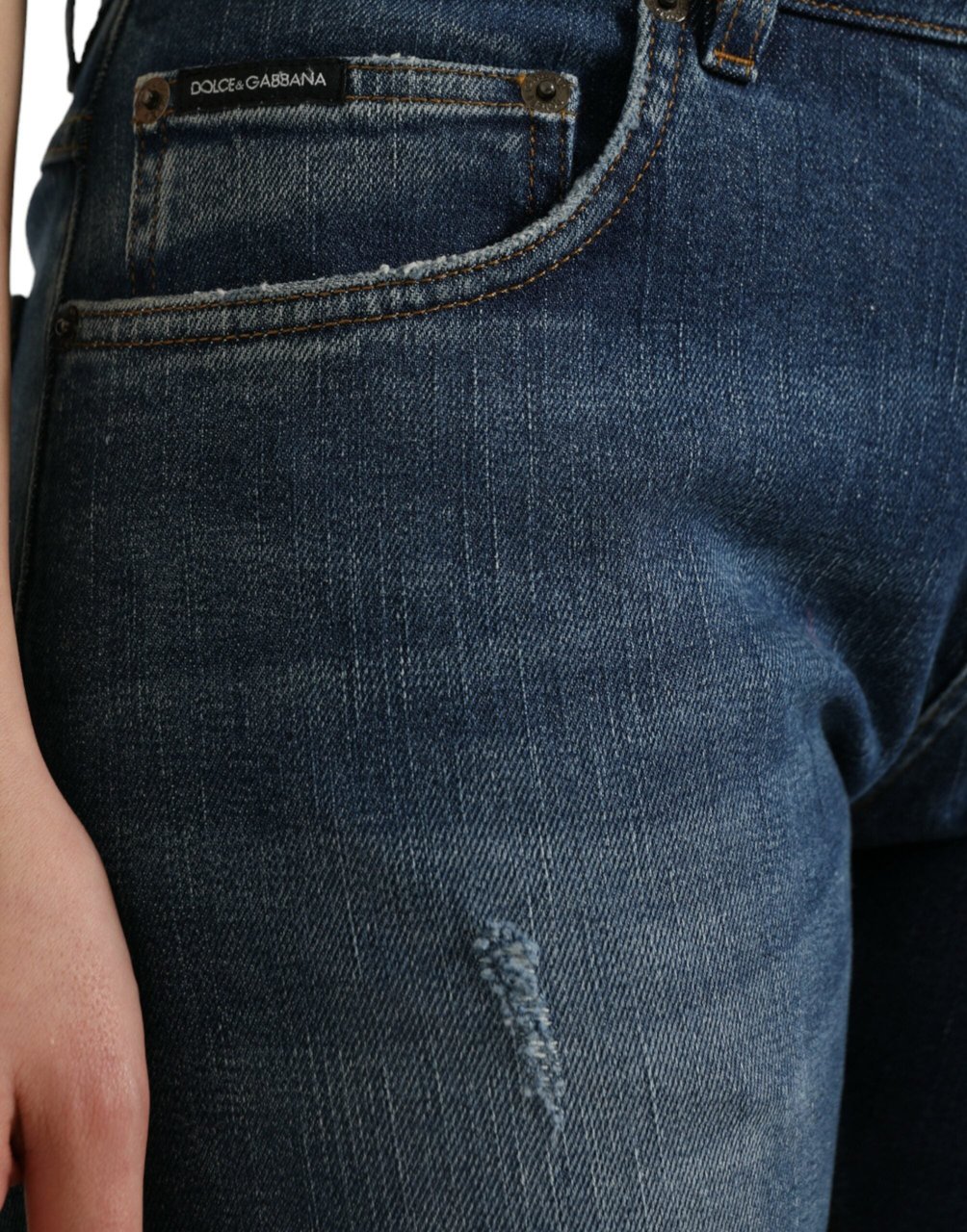 Dolce & Gabbana Blue BOYFRIEND Mid Waist Cotton Denim Jeans Blauw
