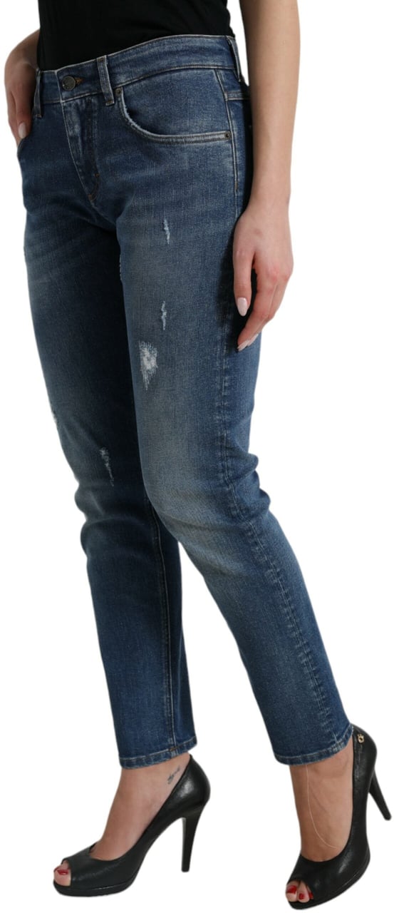Dolce & Gabbana Blue BOYFRIEND Mid Waist Cotton Denim Jeans Blauw