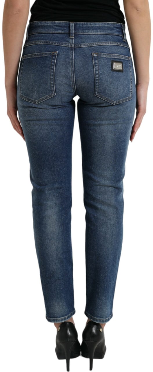 Dolce & Gabbana Blue BOYFRIEND Mid Waist Cotton Denim Jeans Blauw