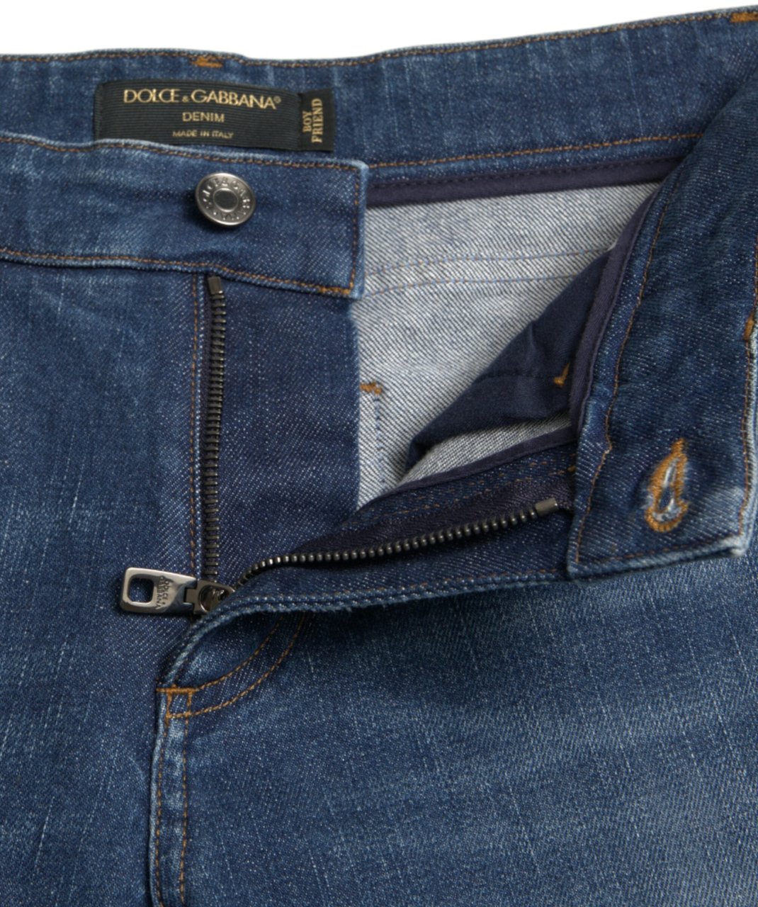 Dolce & Gabbana Blue BOYFRIEND Mid Waist Cotton Denim Jeans Blauw