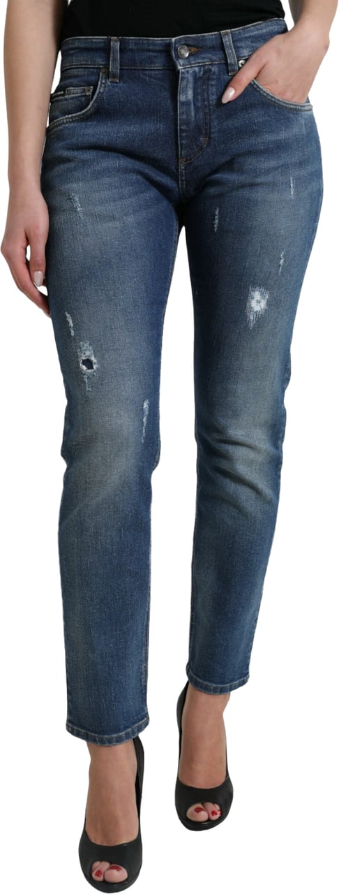 Dolce & Gabbana Blue BOYFRIEND Mid Waist Cotton Denim Jeans Blauw
