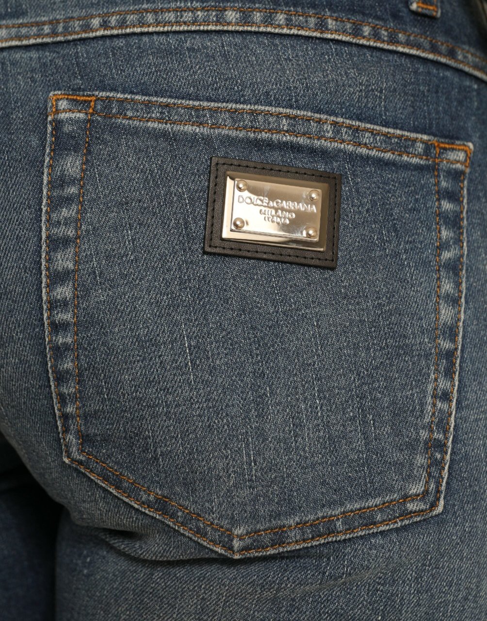 Dolce & Gabbana Blue BOYFRIEND Mid Waist Cotton Denim Jeans Blauw