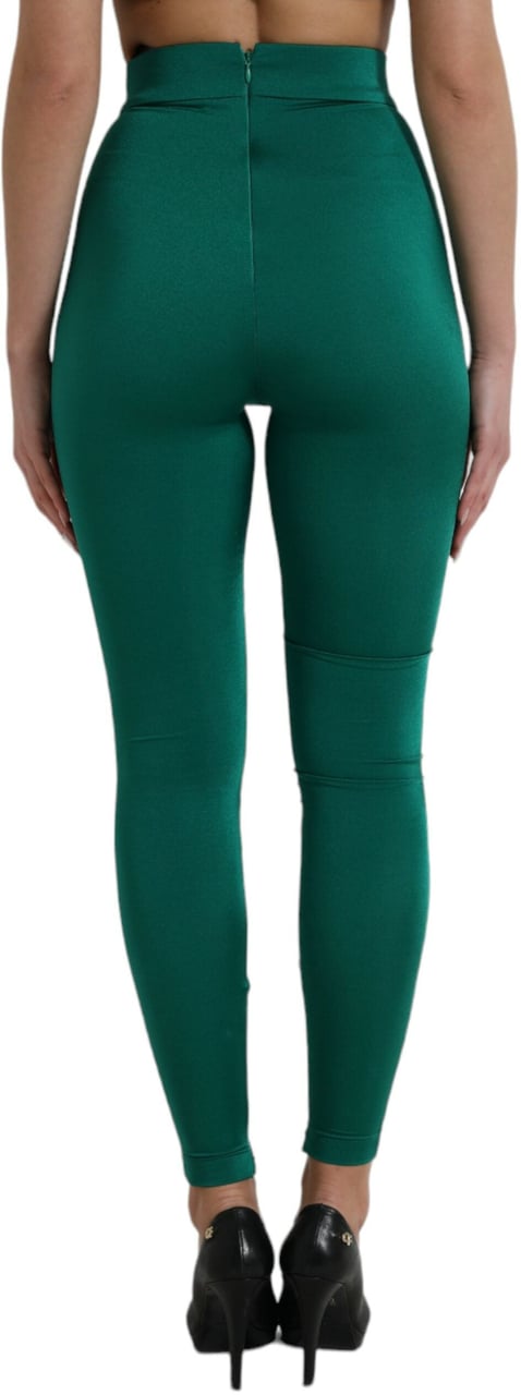 Dolce & Gabbana Green Nylon Stretch Slim Leggings Pants Groen
