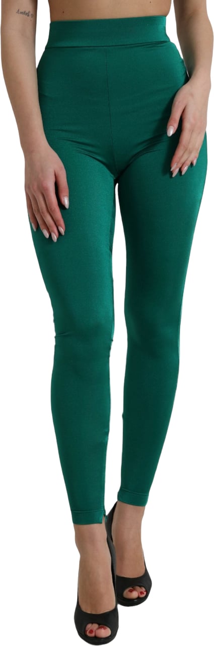 Dolce & Gabbana Green Nylon Stretch Slim Leggings Pants Groen