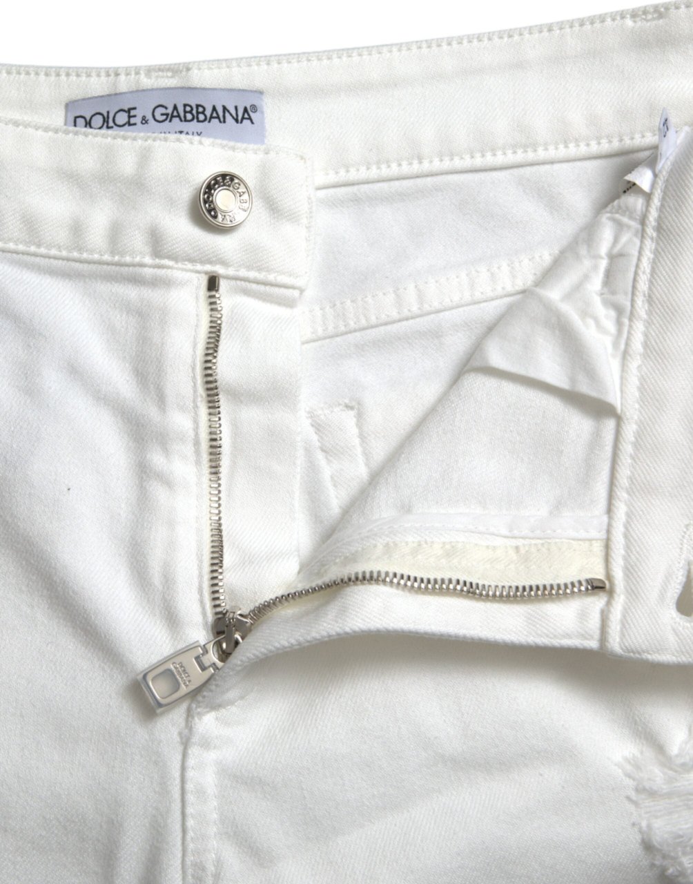 Dolce & Gabbana White Cotton Cropped Wide Leg Denim Jeans Wit