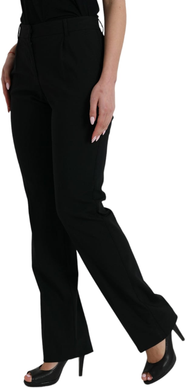 Dolce & Gabbana Black Wool Mid Waist Tapered Pants Zwart