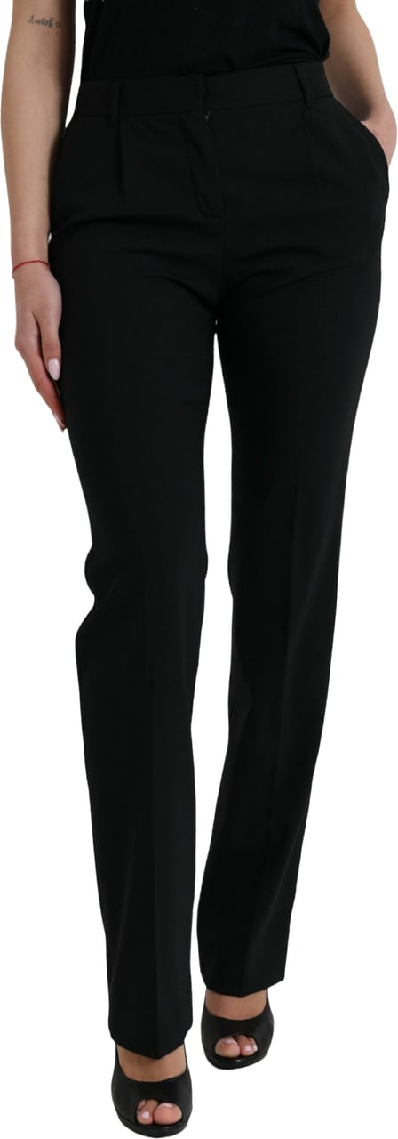 Dolce & Gabbana Black Wool Mid Waist Tapered Pants Zwart