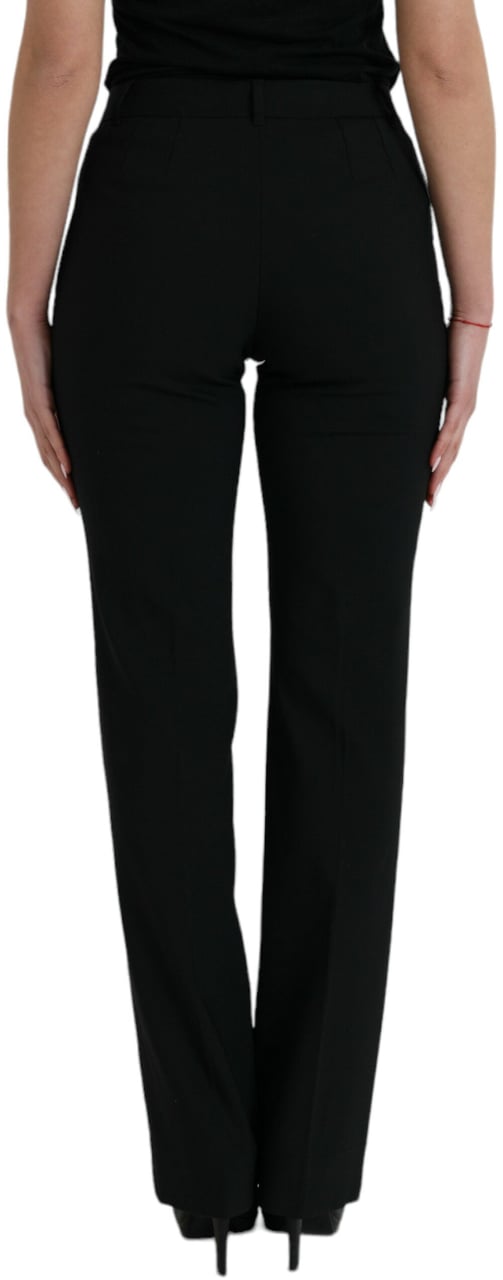 Dolce & Gabbana Black Wool Mid Waist Tapered Pants Zwart