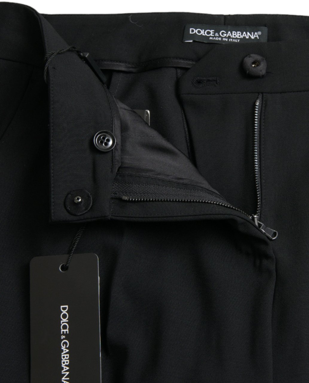Dolce & Gabbana Black Wool Mid Waist Tapered Pants Zwart