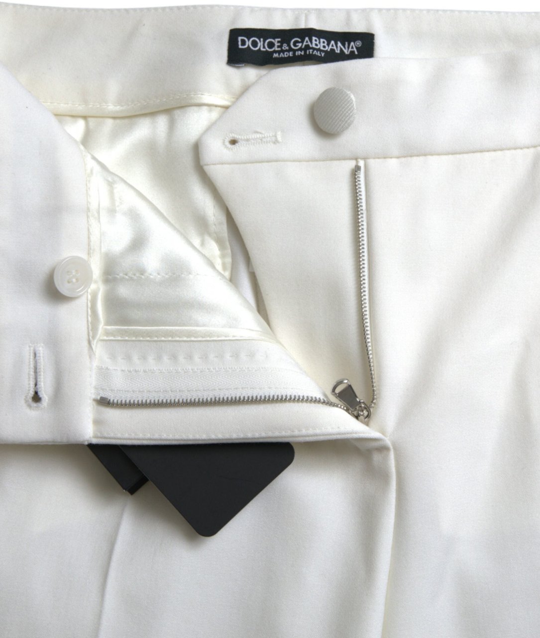 Dolce & Gabbana White Wool Mid Waist Tapered Pants Wit