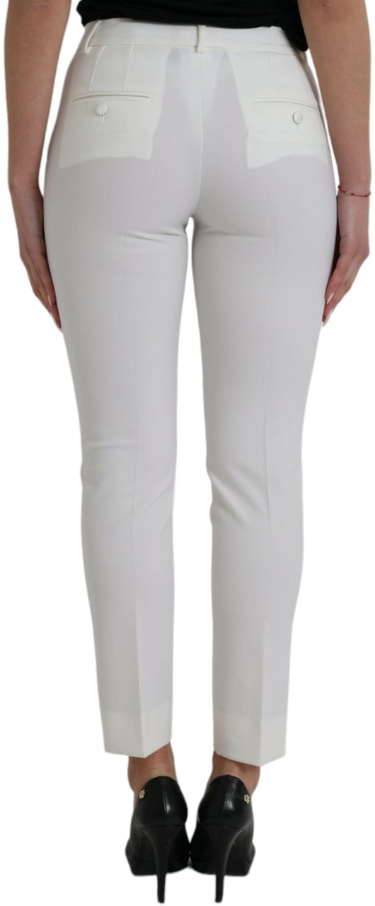 Dolce & Gabbana White Wool Mid Waist Tapered Pants Wit
