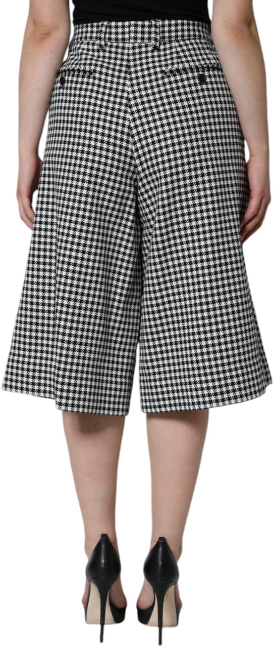 Dolce & Gabbana Black White Houndstooth Cropped Wide Leg Pants Zwart