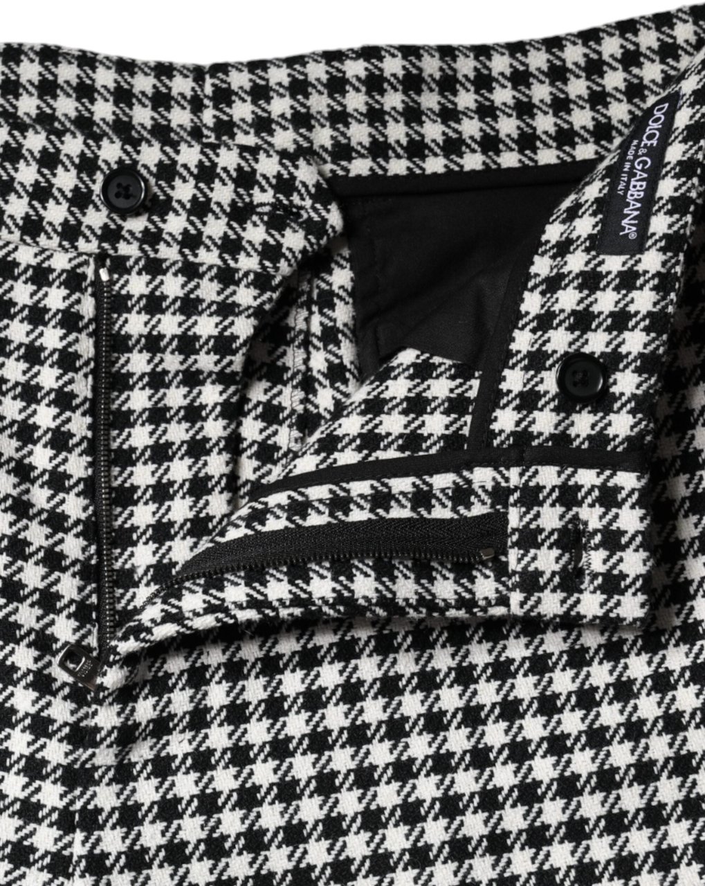Dolce & Gabbana Black White Houndstooth Cropped Wide Leg Pants Zwart