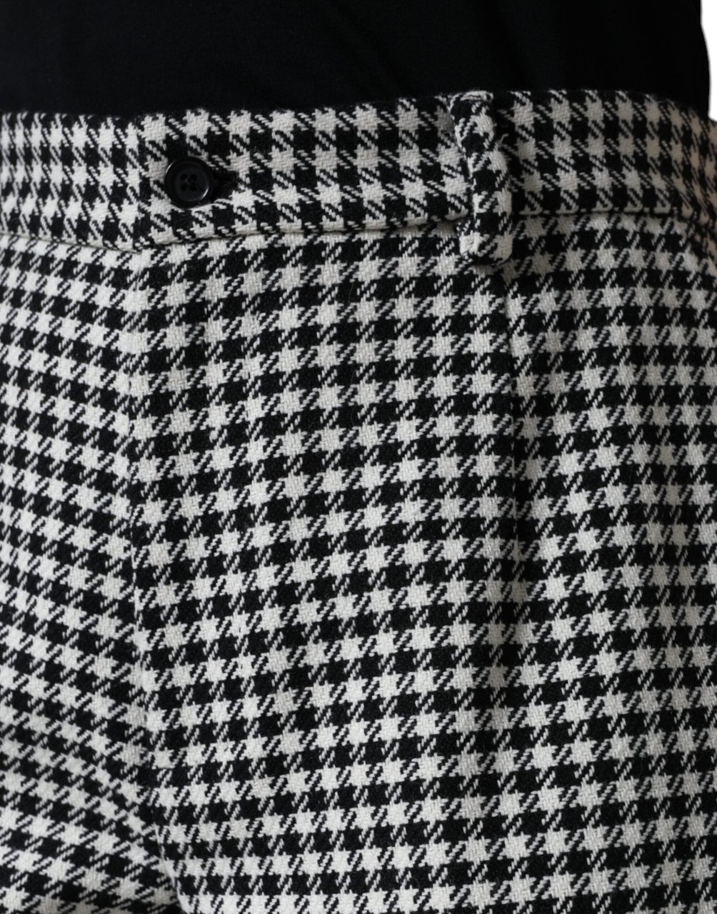 Dolce & Gabbana Black White Houndstooth Cropped Wide Leg Pants Zwart