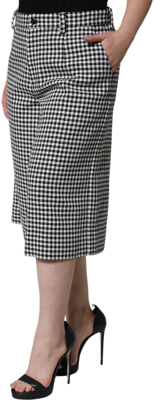 Dolce & Gabbana Black White Houndstooth Cropped Wide Leg Pants Zwart