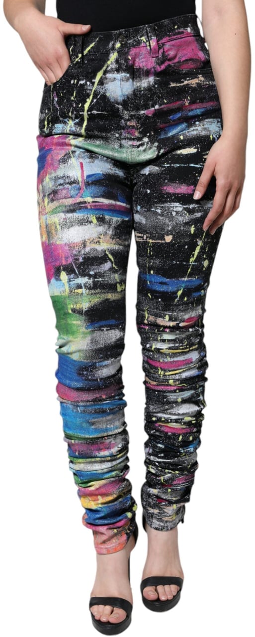 Dolce & Gabbana Multicolor Splatter Paint Cotton Skinny Denim Jeans Divers