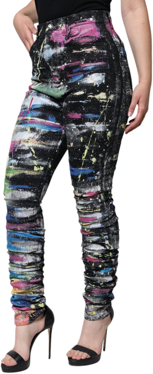 Dolce & Gabbana Multicolor Splatter Paint Cotton Skinny Denim Jeans Divers