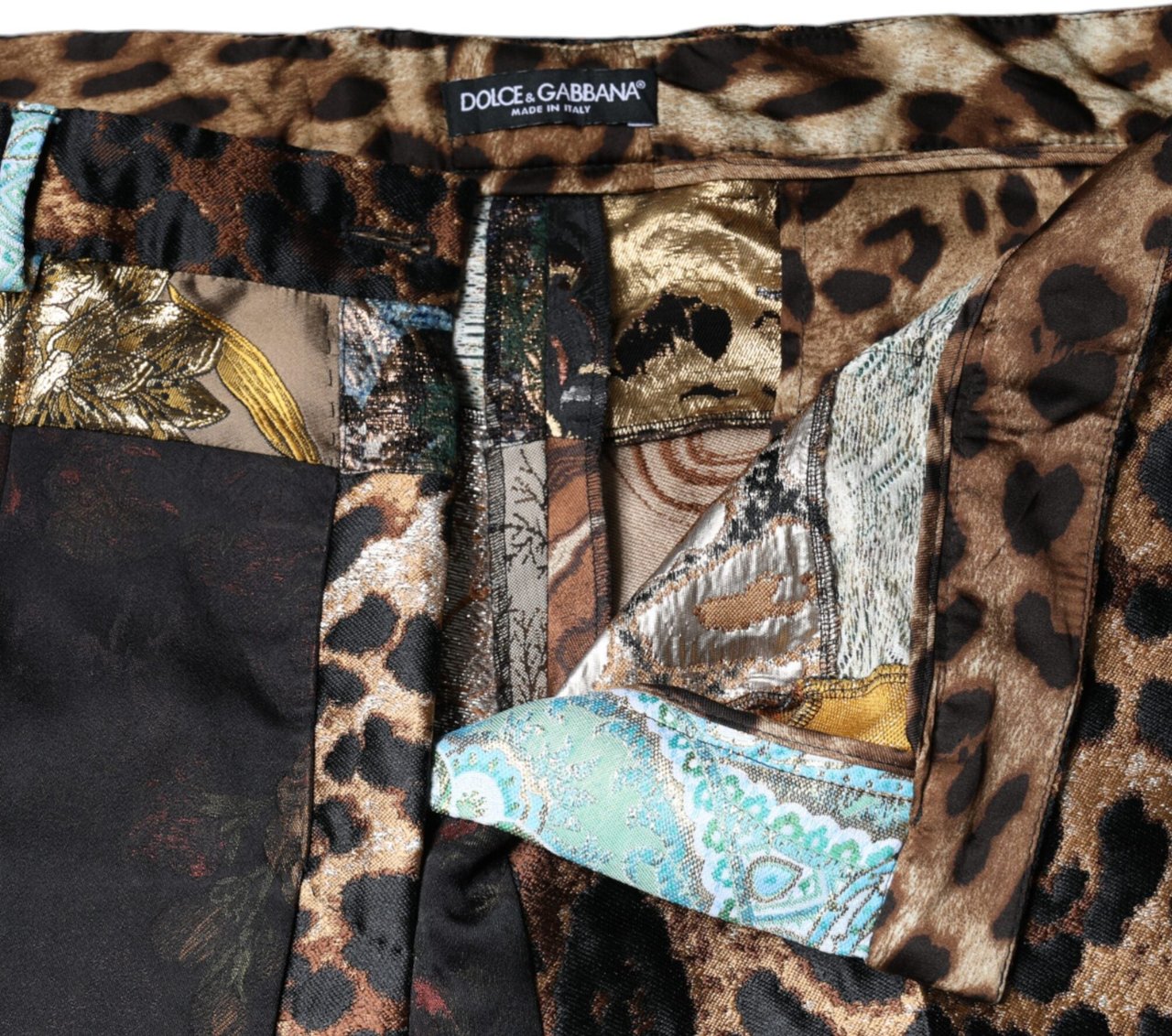 Dolce & Gabbana Multicolor Patchwork Jacquard High Waist Pants Divers