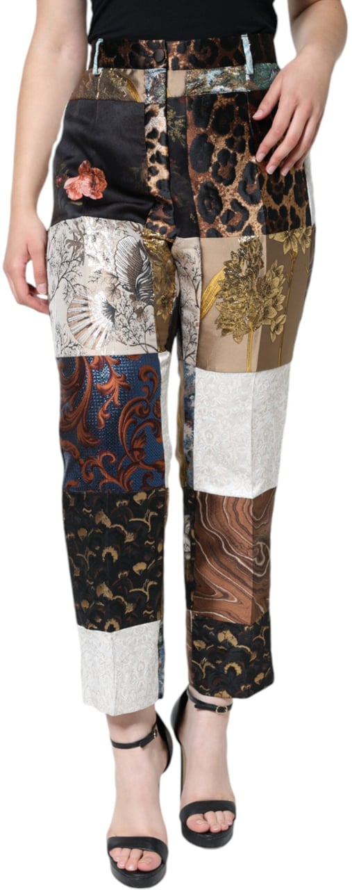 Dolce & Gabbana Multicolor Patchwork Jacquard High Waist Pants Divers