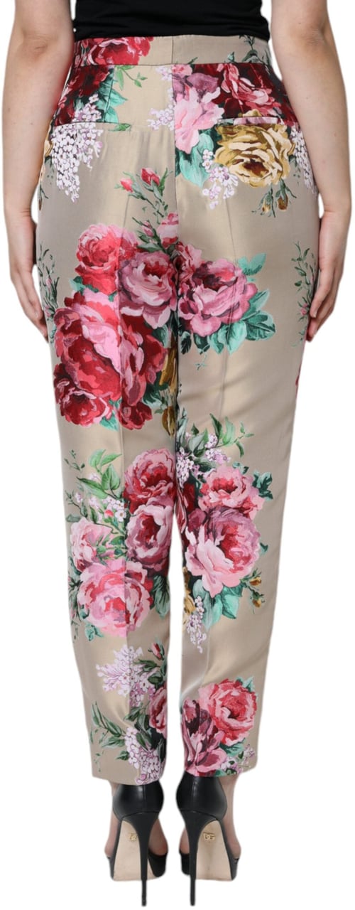 Dolce & Gabbana Beige Floral Jacquard High Waist Tapered Pants Beige