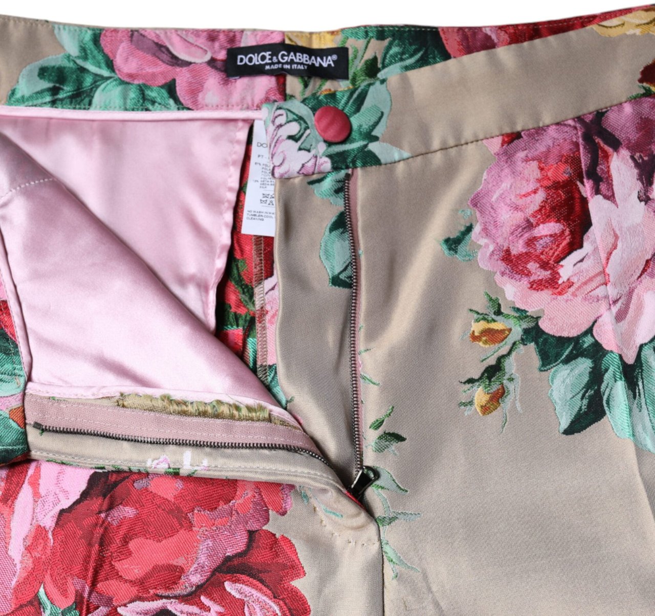 Dolce & Gabbana Beige Floral Jacquard High Waist Tapered Pants Beige