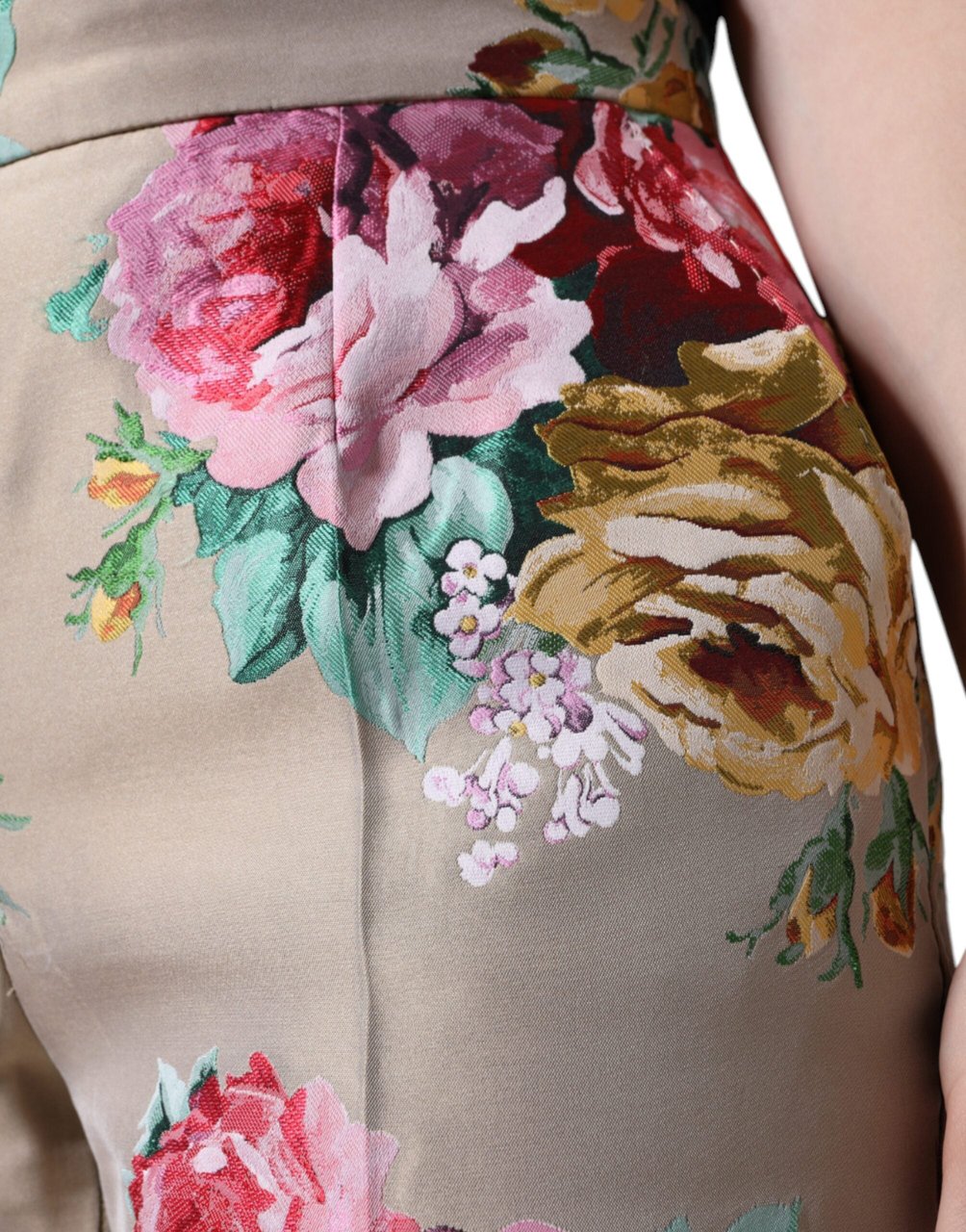 Dolce & Gabbana Beige Floral Jacquard High Waist Tapered Pants Beige
