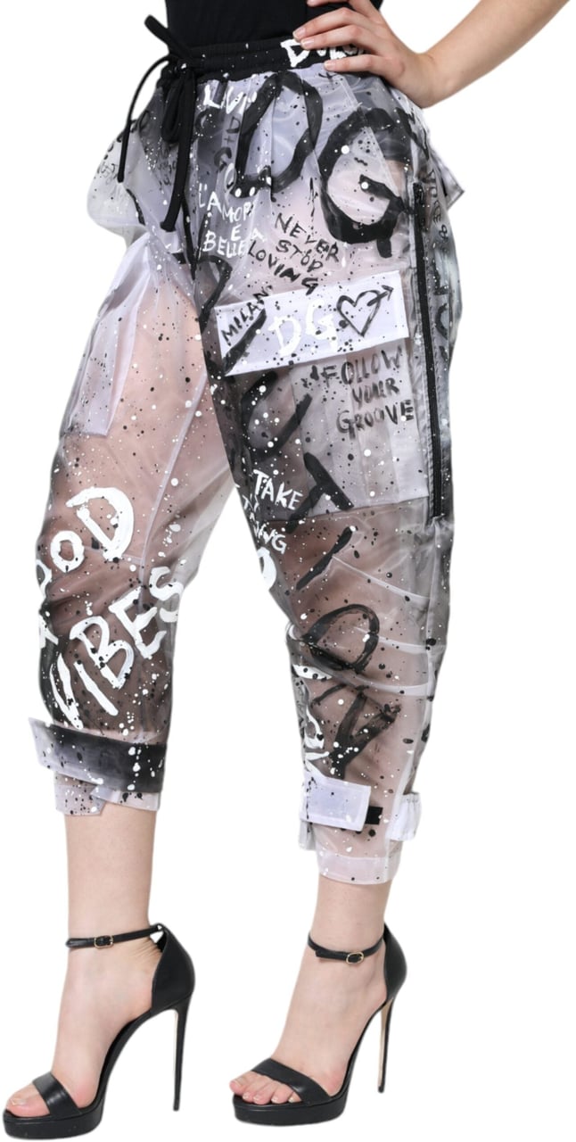 Dolce & Gabbana White See Through Logo Cropped Cargo Pants Wit