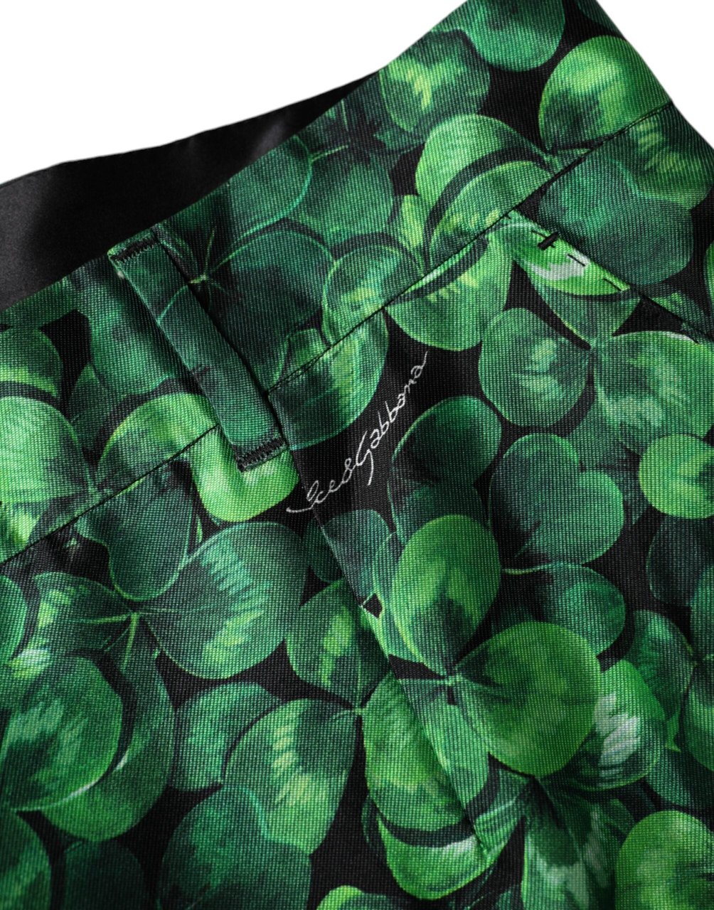 Dolce & Gabbana Green Clover Silk Satin High Waist Tapered Pants Groen
