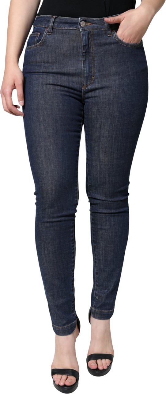 Dolce & Gabbana Dark Blue QUEEN Cotton Skinny Denim Jeans Blauw