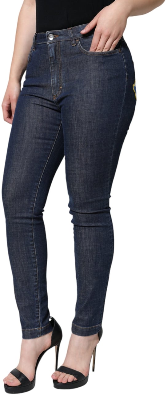 Dolce & Gabbana Dark Blue QUEEN Cotton Skinny Denim Jeans Blauw