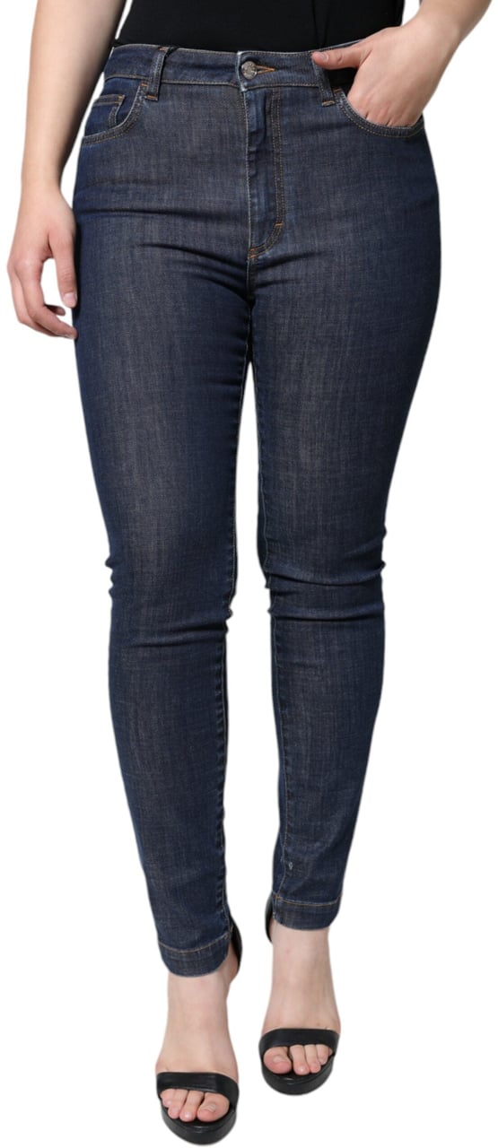 Dolce & Gabbana Dark Blue QUEEN Cotton Skinny Denim Jeans Blauw