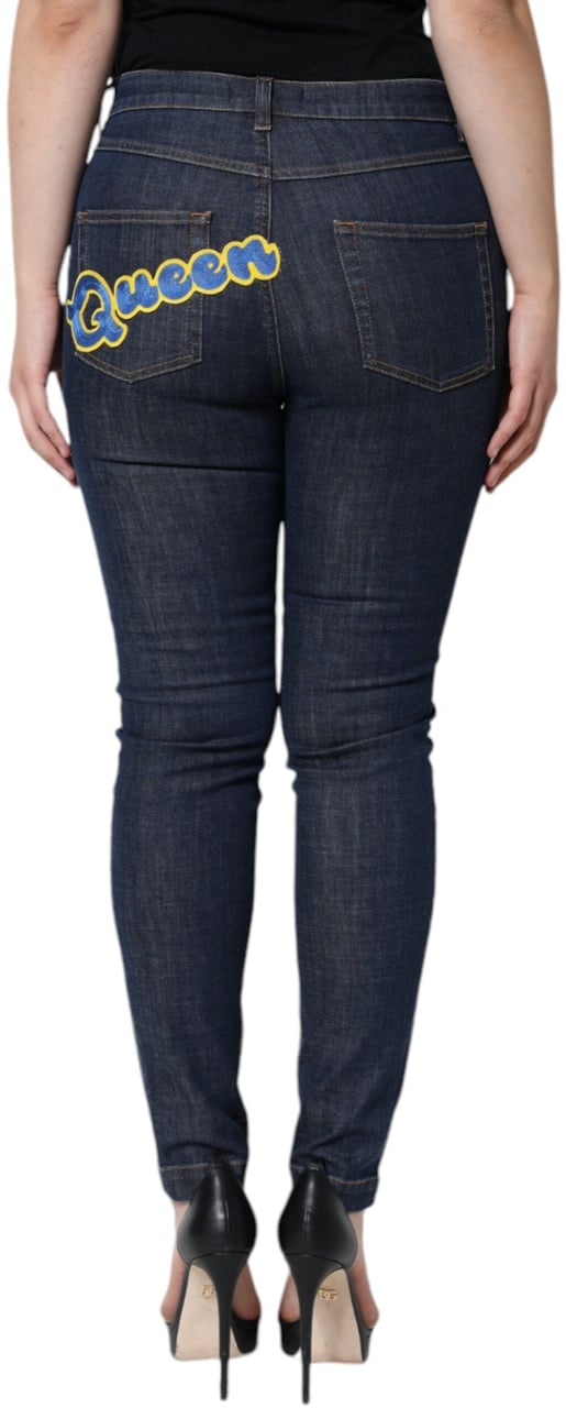 Dolce & Gabbana Dark Blue QUEEN Cotton Skinny Denim Jeans Blauw