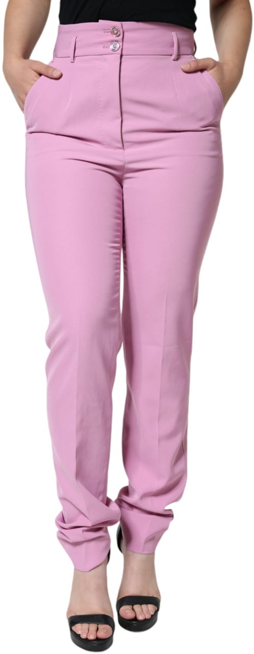 Dolce & Gabbana Pink Polyester High Waist Women Tapered Pants Roze