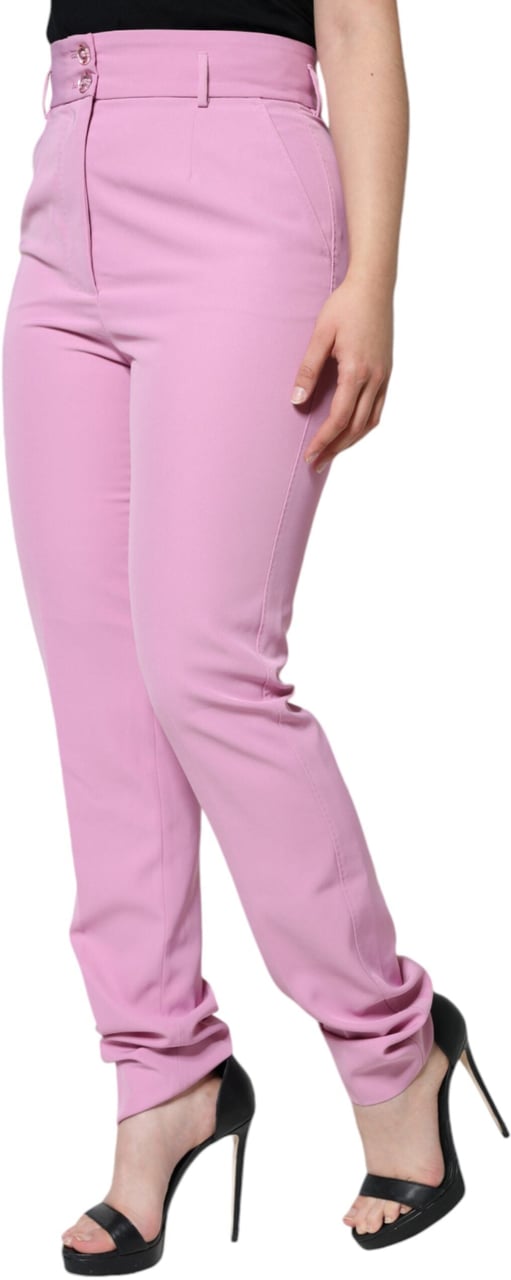 Dolce & Gabbana Pink Polyester High Waist Women Tapered Pants Roze