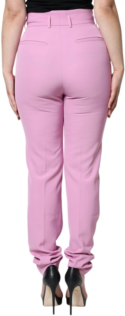 Dolce & Gabbana Pink Polyester High Waist Women Tapered Pants Roze